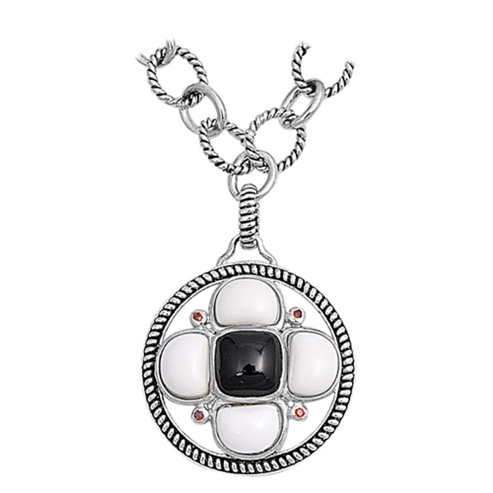 Sterling Silver Black Stone Round Necklaces