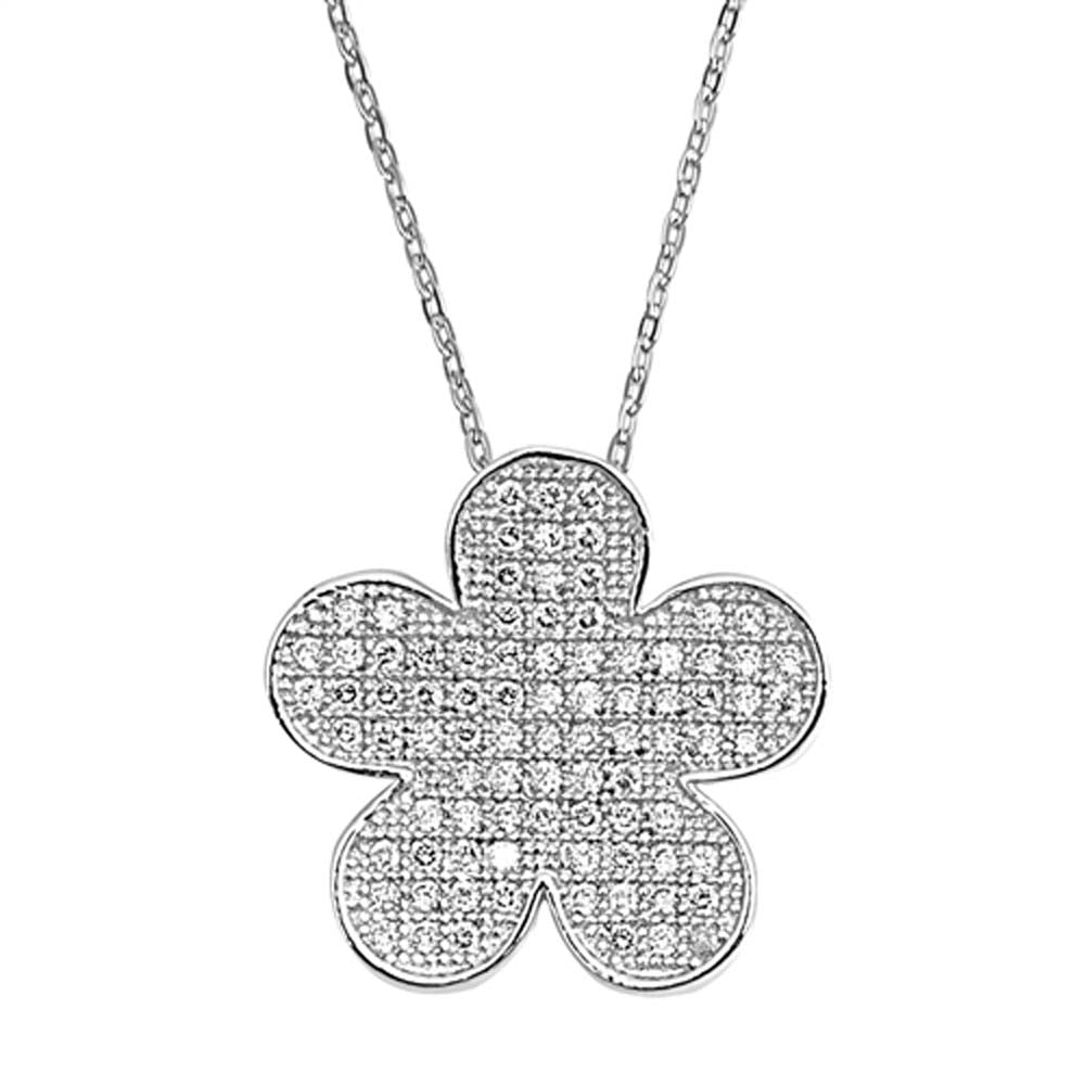 Sterling Silver Clear CZ Flower Necklace