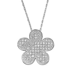 Sterling Silver Clear CZ Flower Necklace