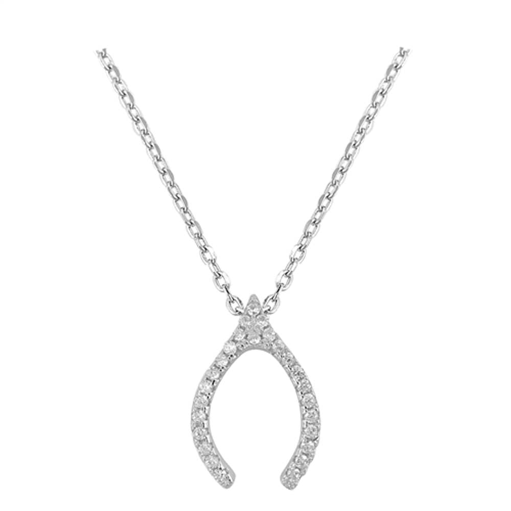 Sterling Silver Clear CZ Wishbone Necklace
