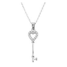 Load image into Gallery viewer, Sterling Silver Clear CZ Heart and Key Necklace