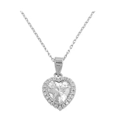 Sterling Silver Clear CZ Heart Necklace