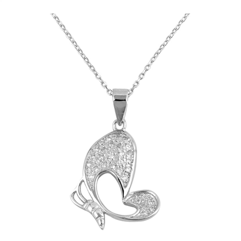 Sterling Silver Clear CZ Butterfly Necklace