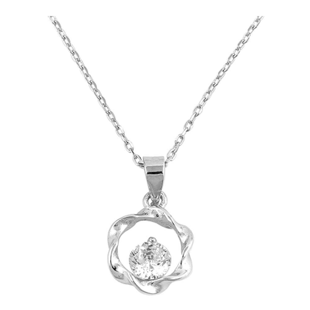 Sterling Silver Clear CZ Round Necklace