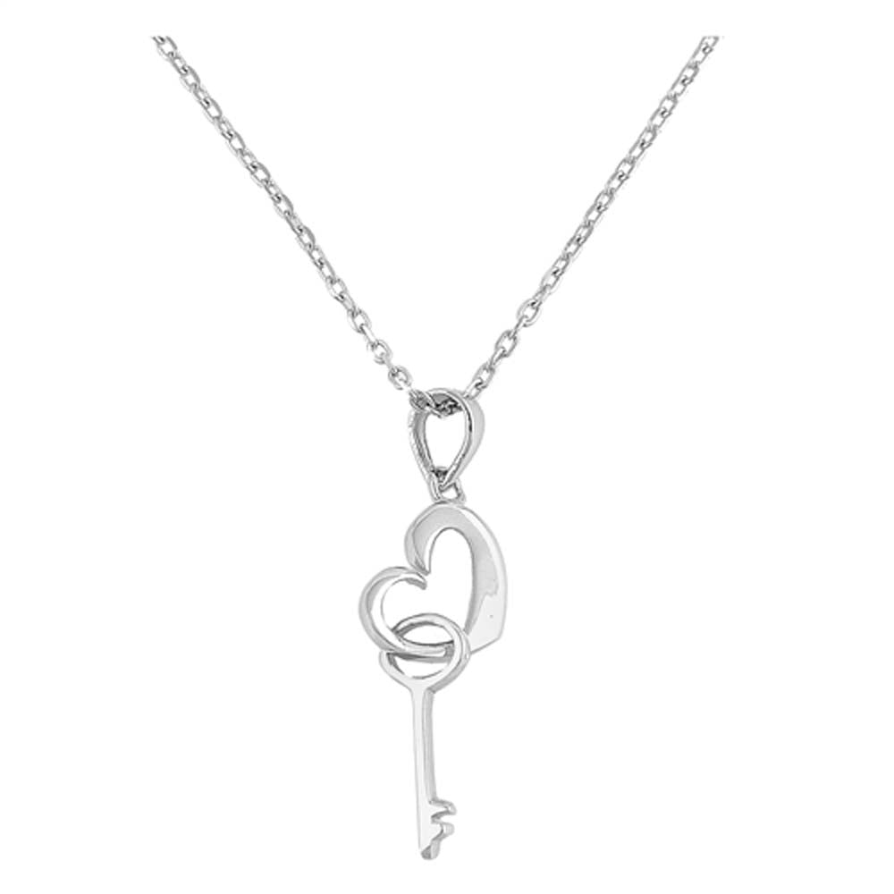 Sterling Silver Heart and Key Necklace