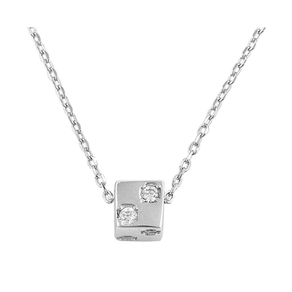 Sterling Silver Clear CZ Square Necklace