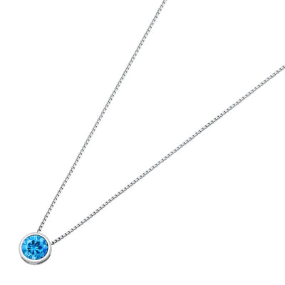 Sterling Silver Round Blue Topaz CZ Bezel Solitaire Necklace
