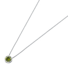 Sterling Silver Round Peridot CZ Bezel Solitaire Necklace