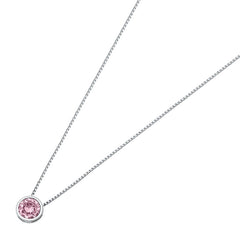 Sterling Silver Round Pink CZ Bezel Solitaire Necklace