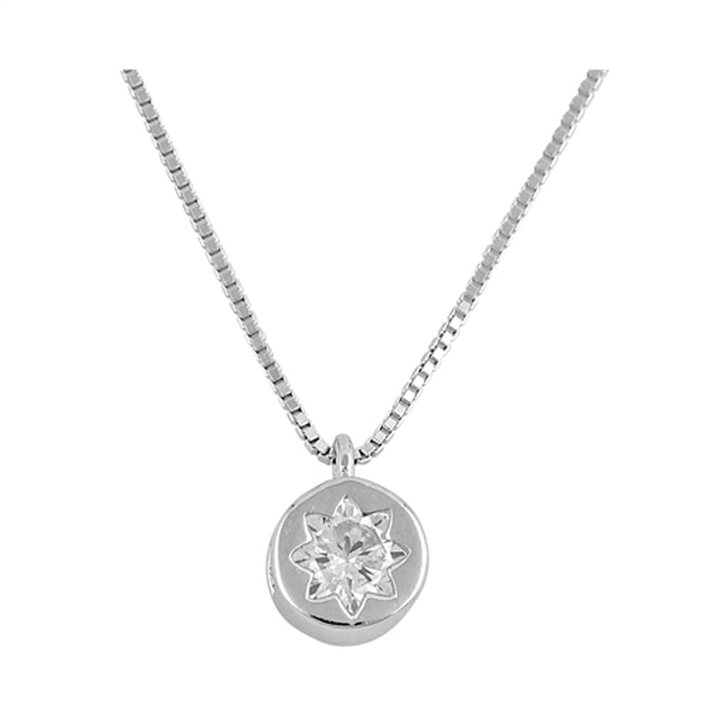 Sterling Silver Flower Clear CZ Round Necklace