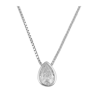Sterling Silver Clear CZ Tear Drop Necklace