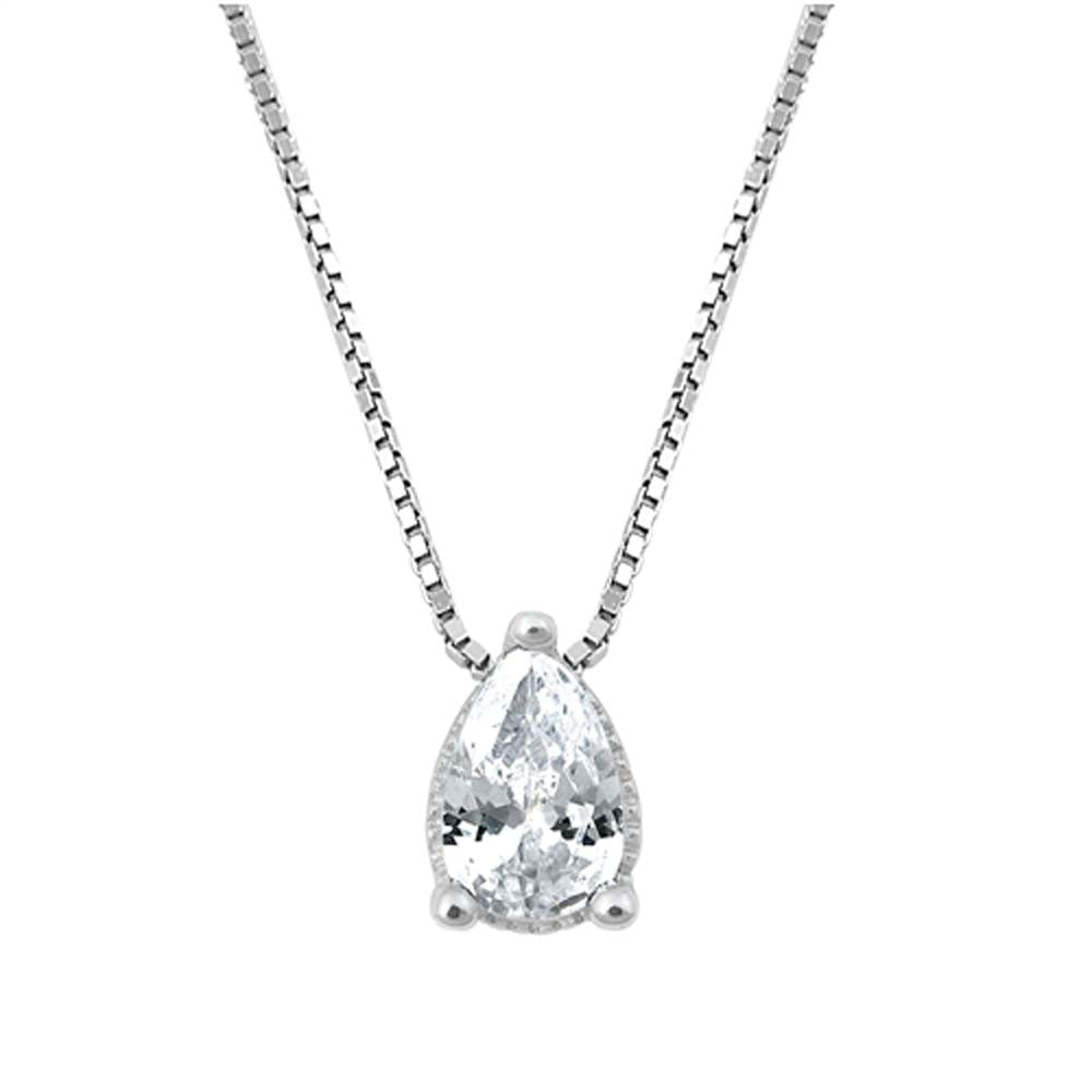 Sterling Silver Clear CZ Tear Drop Necklace