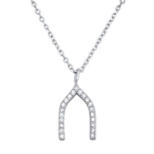 Load image into Gallery viewer, Sterling Silver Cleaar CZ Wishbone Necklace