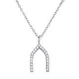 Sterling Silver Cleaar CZ Wishbone Necklace