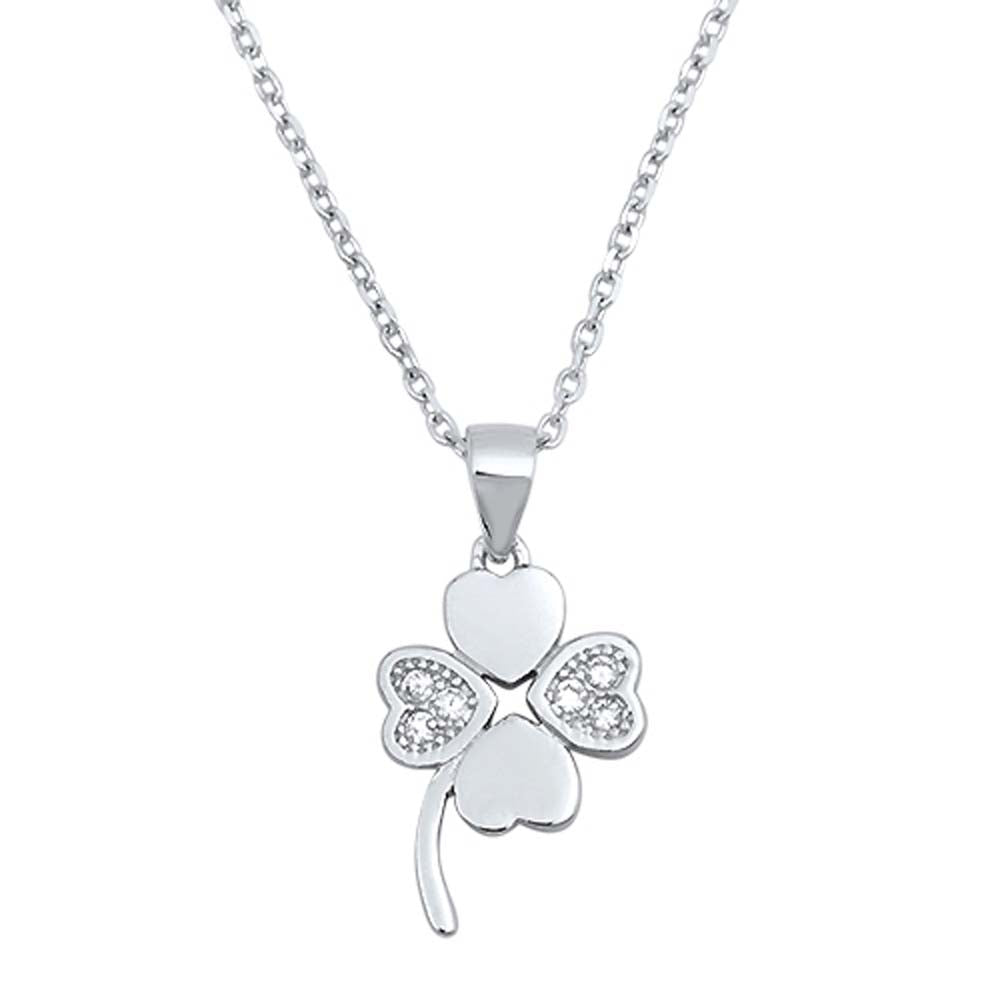 Sterling Silver Clear CZ With Clover Necklace