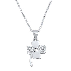 Sterling Silver Clear CZ With Clover Necklace