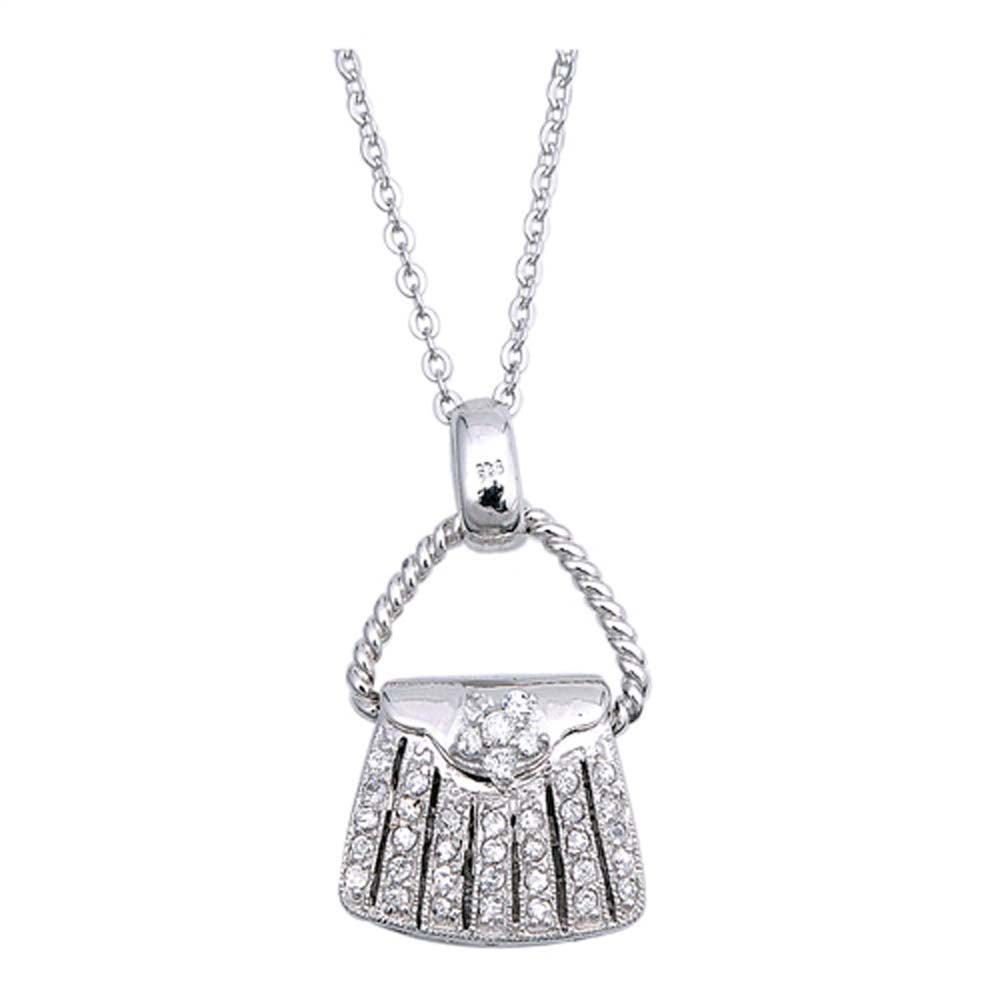 Sterling Silver Necklace Purse With CZ