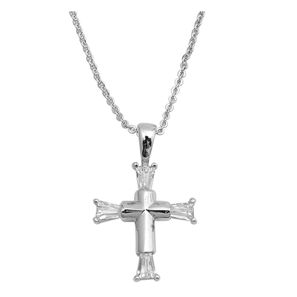 Sterling Silver Necklace Cross With CZ