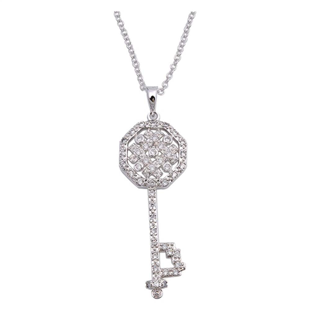 Sterling Silver Necklace Key With CZ