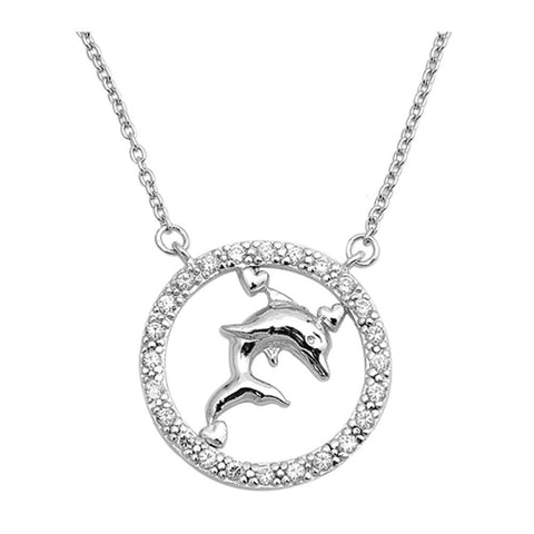 Sterling Silver Necklace Dolphin With CZ