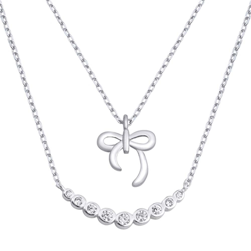 Sterling Silver Clear CZ Bow Necklace