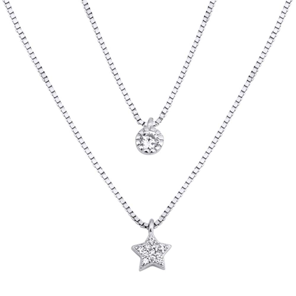 Sterling Silver Clear CZ Star and Circle Necklace