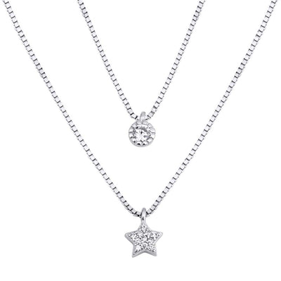 Sterling Silver Clear CZ Star and Circle Necklace