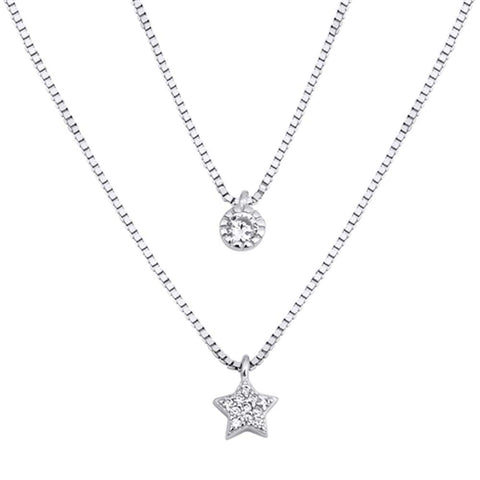 Sterling Silver Clear CZ Star and Circle Necklace