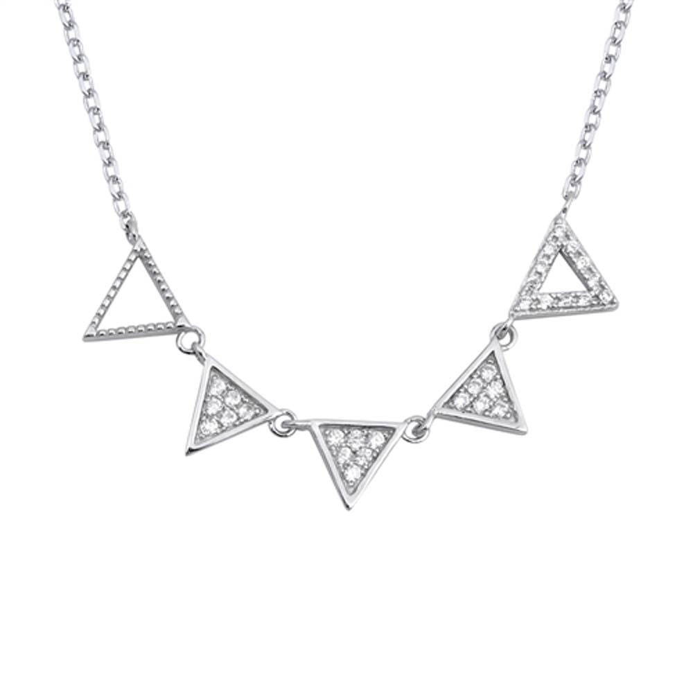 Sterling Silver Clear CZ Triangle Necklace