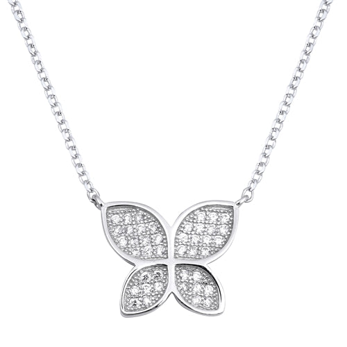 Sterling Silver Butterfly Clear CZ Necklace-10mm
