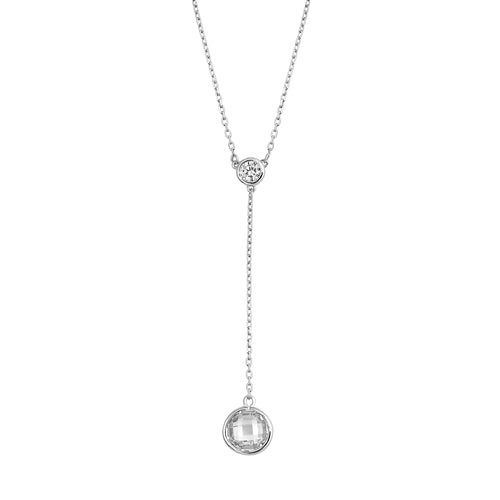 Sterling Silver Rhodium Plated Double Rounds Clear CZ Necklace