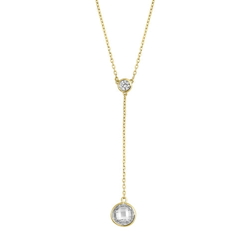 Sterling Silver Yellow Gold Plated Double Rounds Clear CZ Necklace