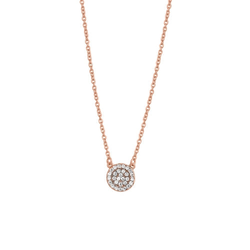 Sterling Silver Rose Gold Plated Round Clear CZ Necklace