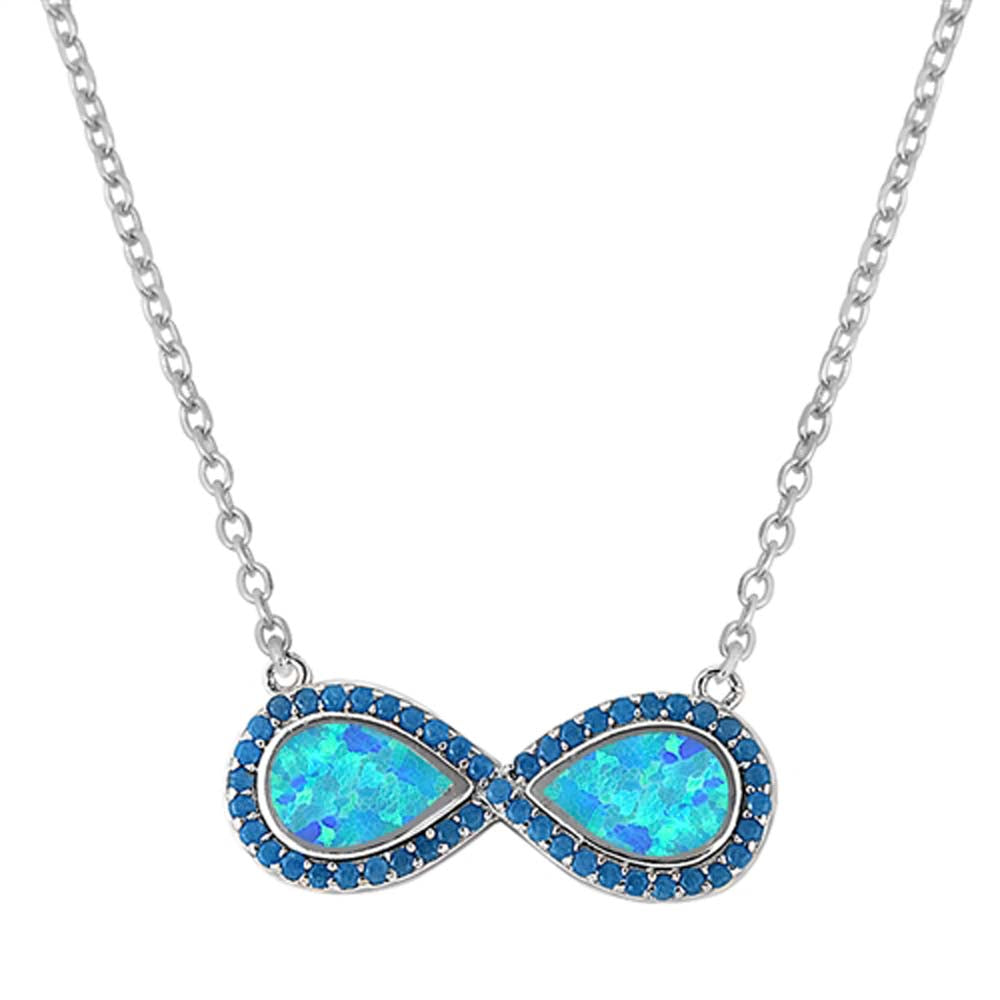 Sterling Silver Blue Lab Opal CZ Infinity Necklace