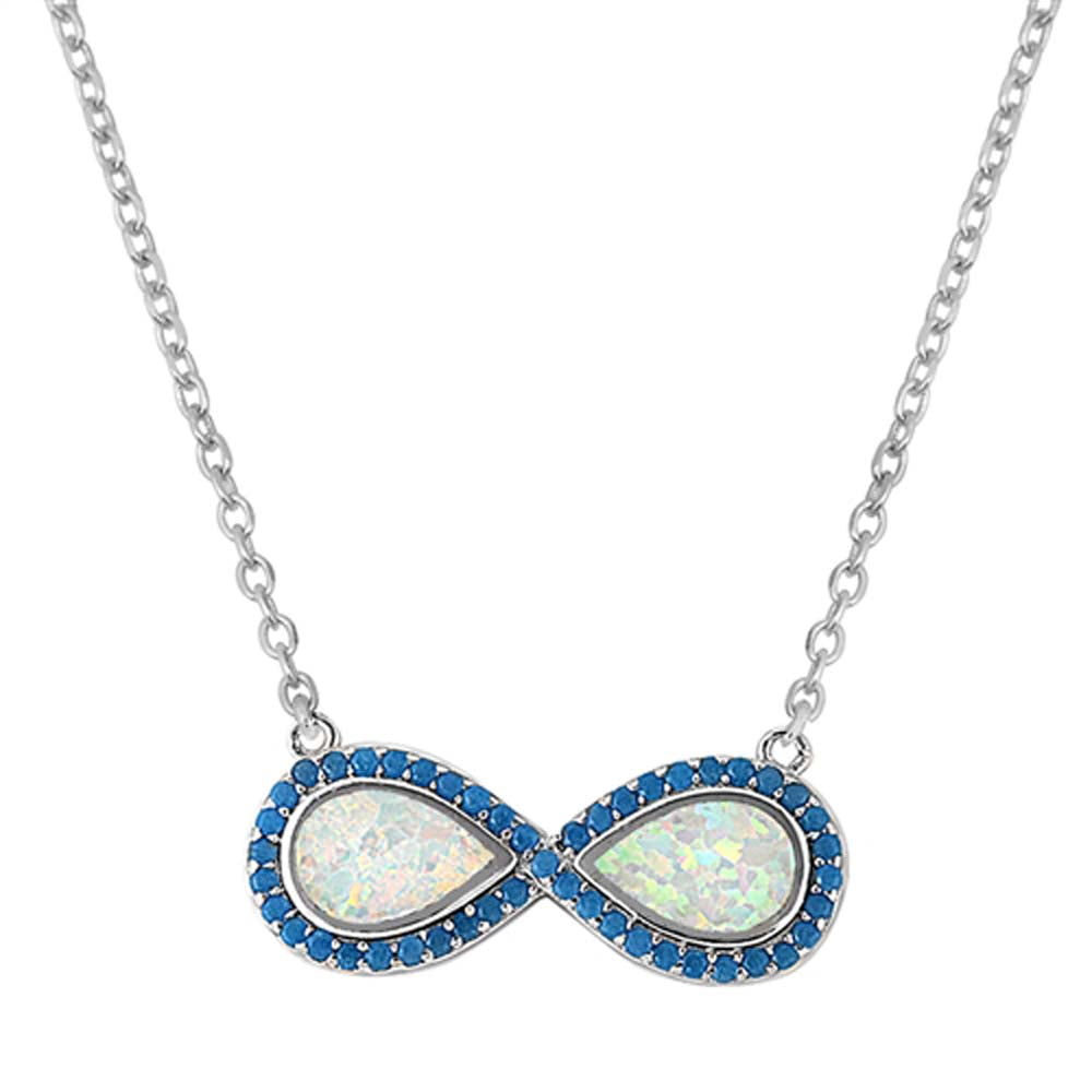 Sterling Silver White Lab Opal CZ Infinity Necklace