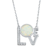 Load image into Gallery viewer, Sterling Silver White Lab Opal and Clear CZ Love Shape Necklace