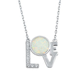 Sterling Silver White Lab Opal and Clear CZ Love Shape Necklace