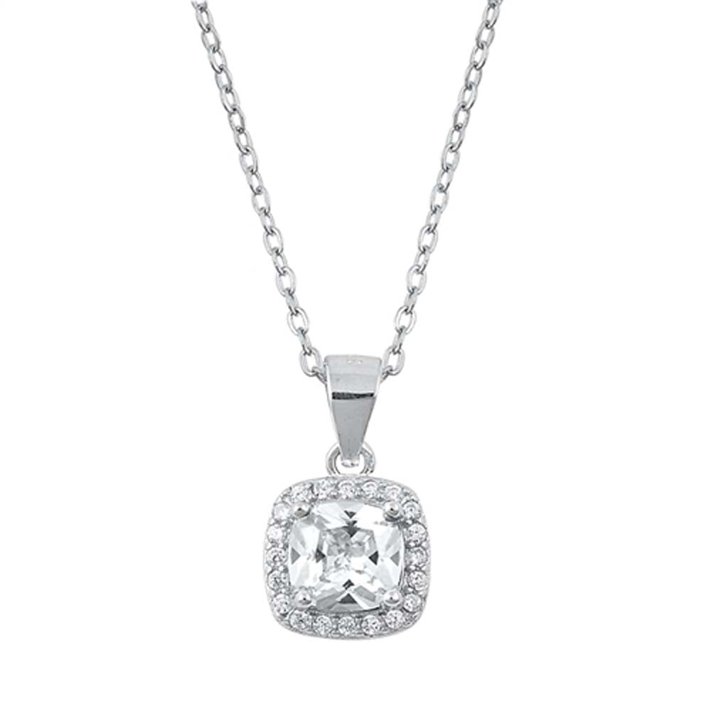 Sterling Silver Clear CZ Square Necklace