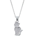 Sterling Silver Clear CZ Cat Necklace