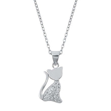 Load image into Gallery viewer, Sterling Silver Clear CZ Cat Necklace