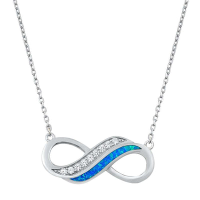 Sterling Silver Infinity Blue Opal CZ Necklaces