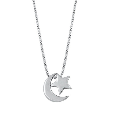 Sterling Silver Crescent Moon And Star Necklace