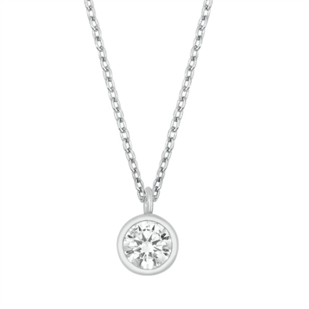 Sterling Silver Bezel Setting Solitaire Necklace - silverdepot
