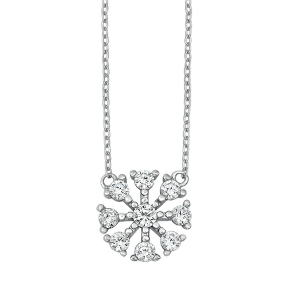 Sterling Silver Snowflake Clear CZ Necklace - silverdepot