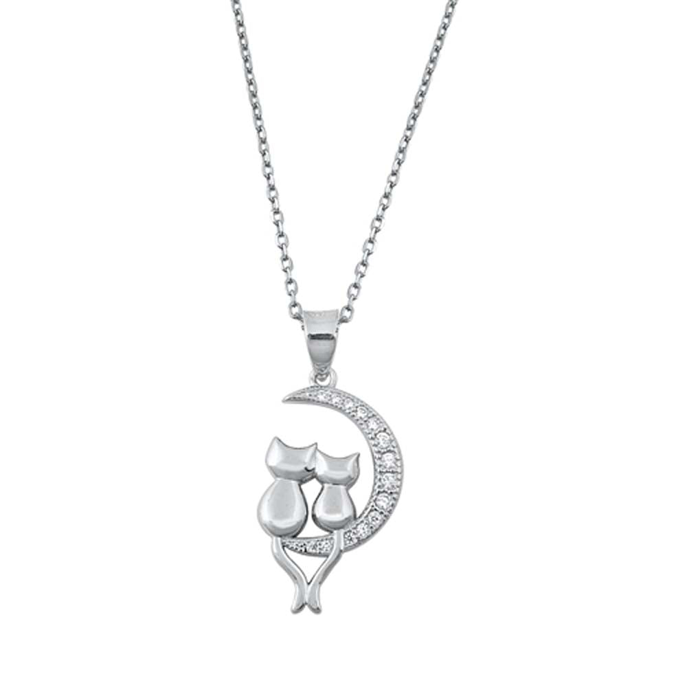 Sterling Silver Cats and Crescent Moon Necklaces