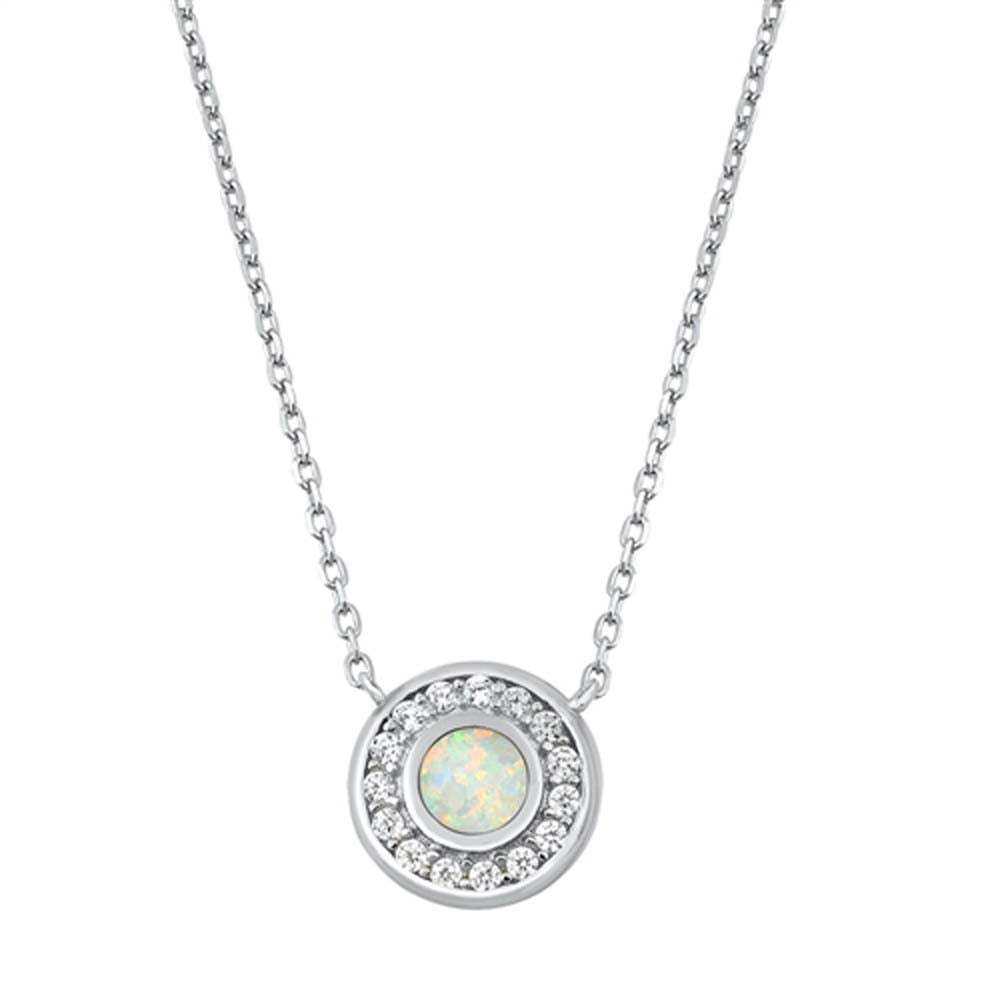 Sterling Silver Round White Opal CZ Necklaces