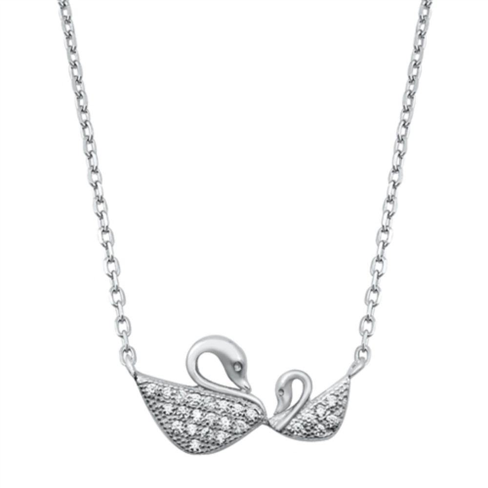 Sterling Silver Mother and Baby Swans Necklace - silverdepot