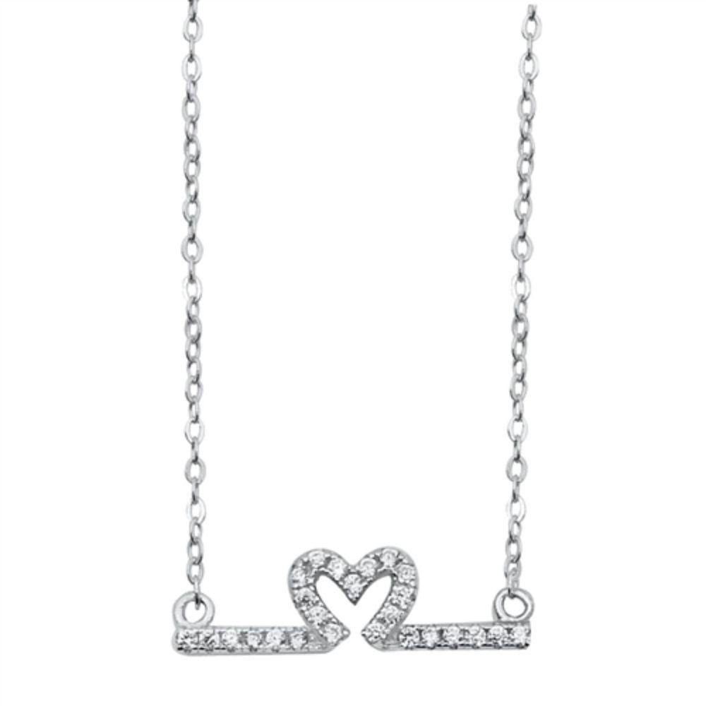 Sterling Silver Heart Line Necklace - silverdepot