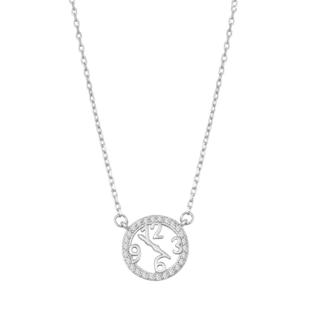 Sterling Silver Clock Necklace - silverdepot