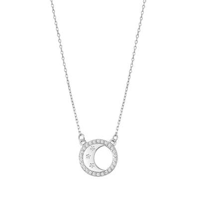 Sterling Silver Moon Clear CZ Necklace